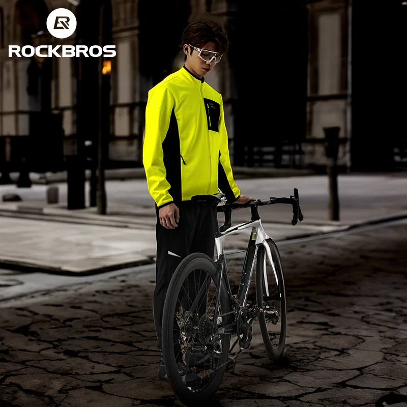 ROCKBROS Winter Cycling Suit Warm Thermal Windproof Highlight Reflective Cycling Suit Jacket Pants Men Outdoor Sports Suit Set