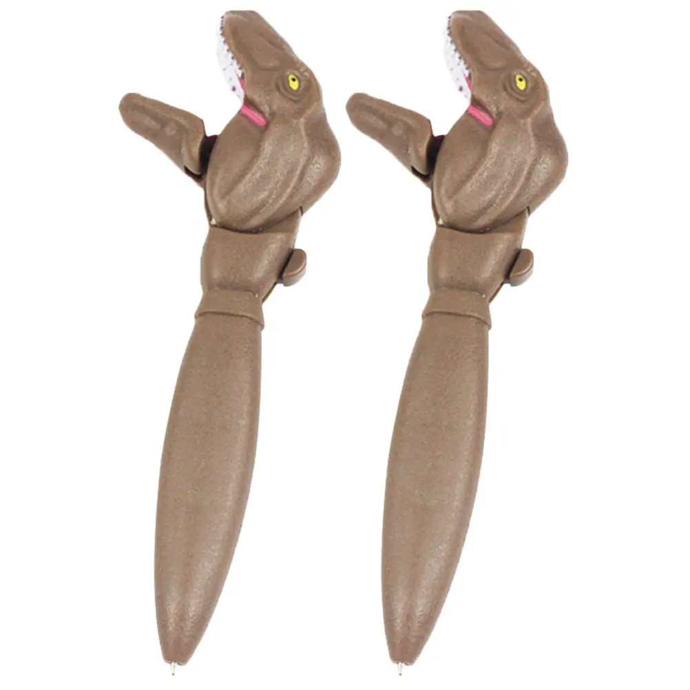 2Pcs Dinosaur Shape Ballpoint Pen Three-Color Multi-Function Portable Pen Lightweight Convenient Writing Stationery
