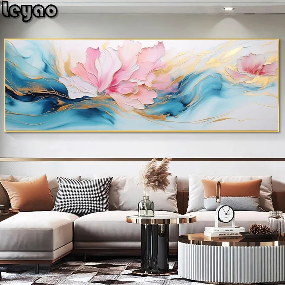 Modern Fluid Art Flower Diy Diamond Painting Marble Golden Flower cross Stitch Full Square Round Drill Living Room Wall Decor