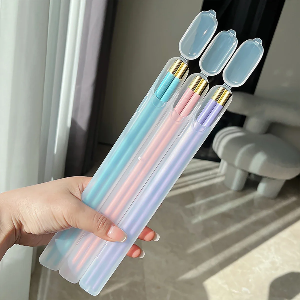 1Pair Anti Slip Sushi Chopstick with Storage Box Reusable Multicolour Chopsticks Kitchen Restaurant Durable Alloy Chopsticks Set