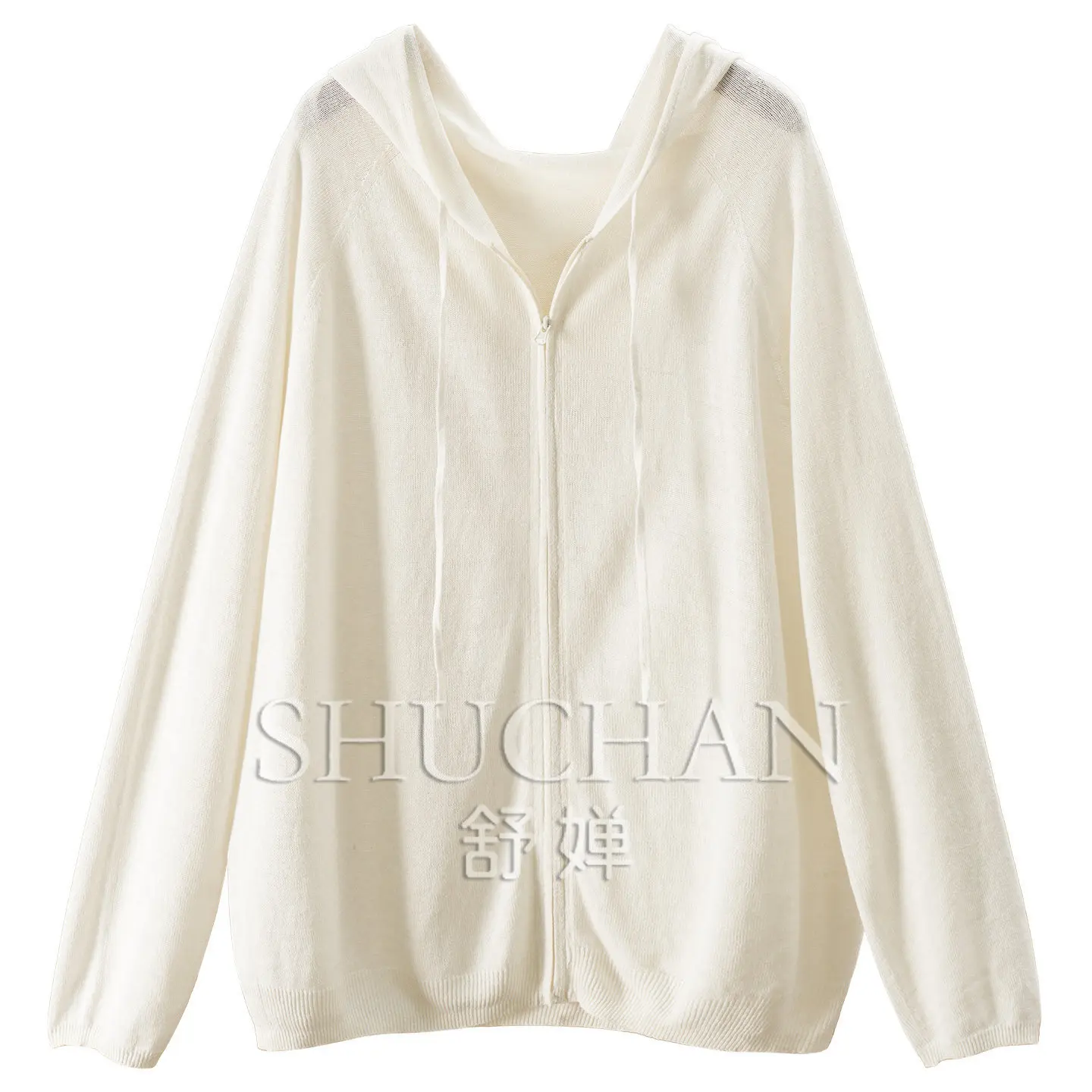 Penny End Texture French Seamless One-piece Knitted 100 Hemp Hooded Long-sleeved Jacket Women 71W1