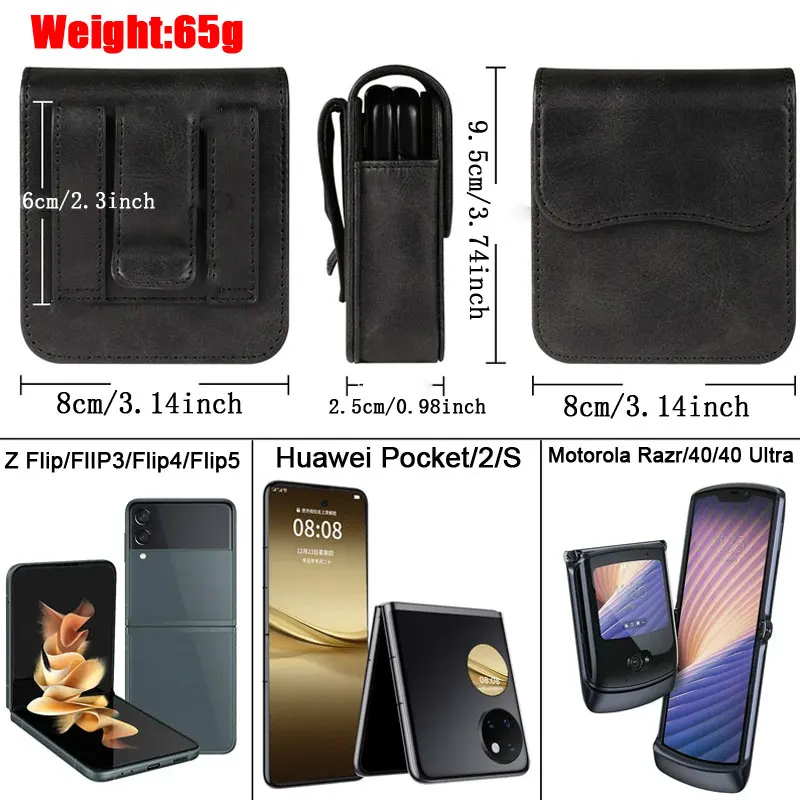 Belt Clip Holster Leather Pouch for Samsung Z Flip 3 Flip4 Flip5 Flip6 Universal Waist Bag Case Cover for Moto Razr 40/40ultra