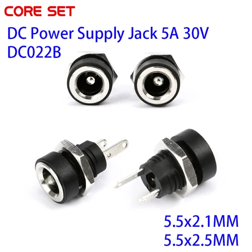 5/10 Uds 5A 30V DC fuente de alimentación Jack hembra conector de montaje en Panel 5,5 2,1mm adaptador de enchufe 2 tipos de terminales 5,5x2,1 DC-022B