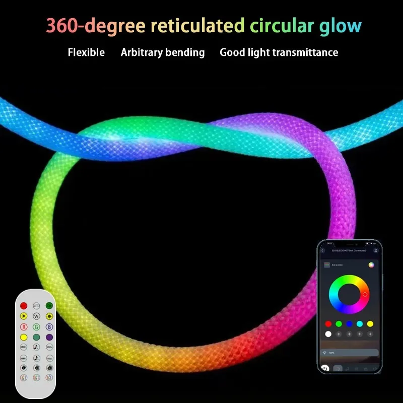 LED Neon Light Strip With 360 Degree Luminous Circular Bluetooth APP Application Control IP67 Waterproof Suitable for Background