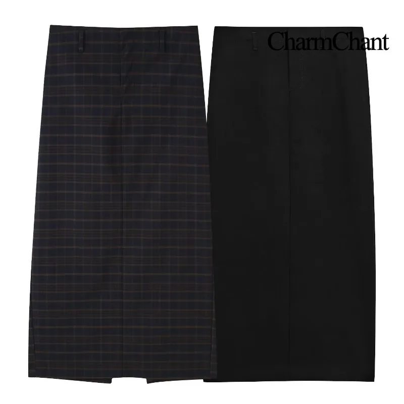 CHARMCHANT Women's Plaid Maxi Skirt High Waist Side Slit Belt Loops Pockets A-Line Vintage Casual Skirt Fashion New Fall 2026
