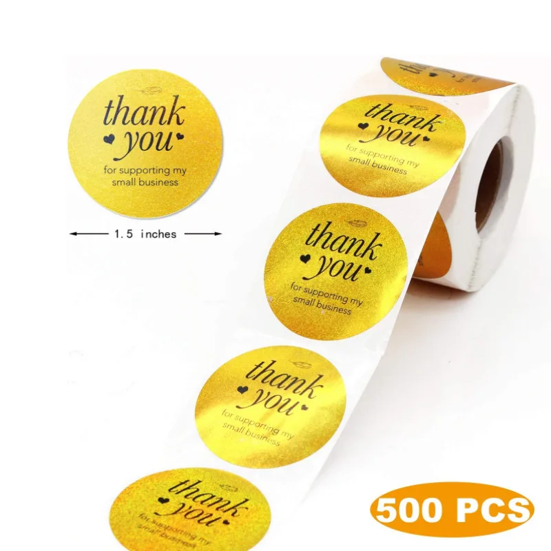 500 Pcs/roll Korean Thank You for Supporting My Small Business Stickers laser Diy Handmade Seal Labels Stickers Gold Blue green