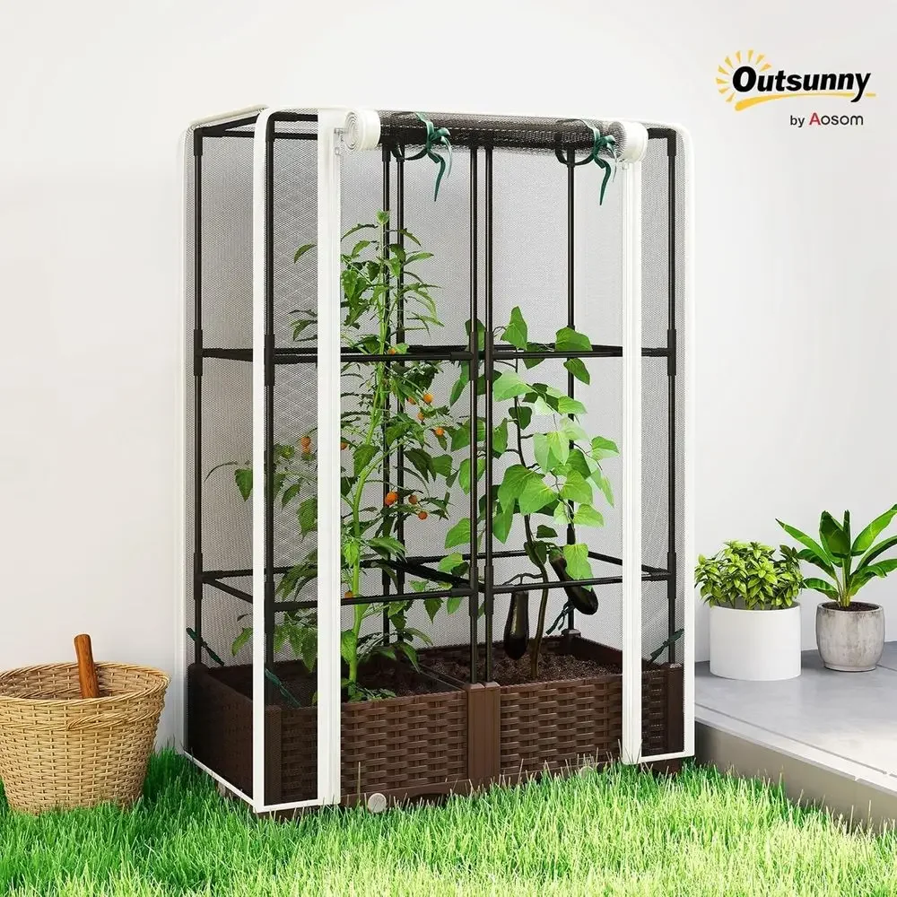 Elevated Garden Bed with Trellis, 46.5 Tomato Support, Self-Watering Planter with Drainage, Suitable for Outdoor Climbing Plants