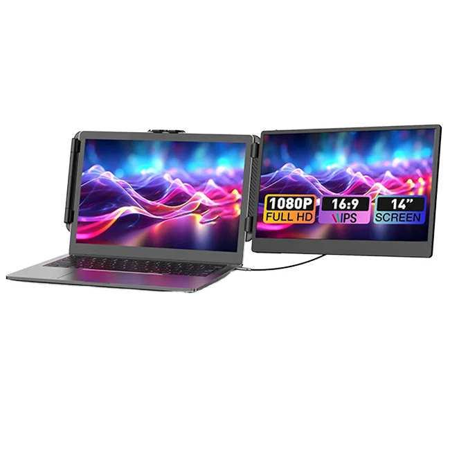 Portable Gaming Monitors 14inch Dual Monitor Adjustable Stand Build-in Speakers Portable External Monitor for Laptops