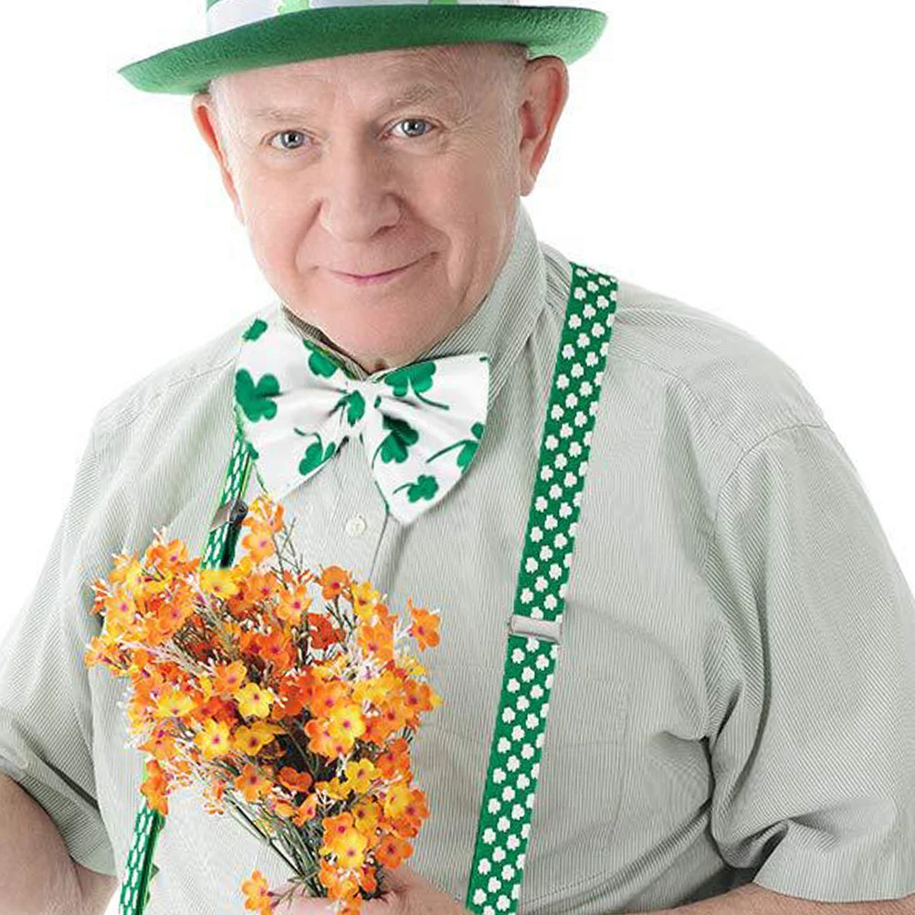 

2Pcs Shamrock Bowtie Set Gold Accented Clover Bow Ties for St Patrick Day Festival Party Booth Props