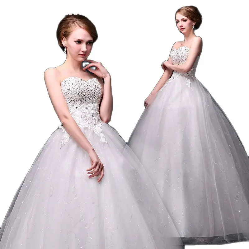 

N120 White Wedding Dress Bride Beading Sequined Sweetheart Bridal Dresses Floor Length Tulle Netting Lace Up Formal Gown