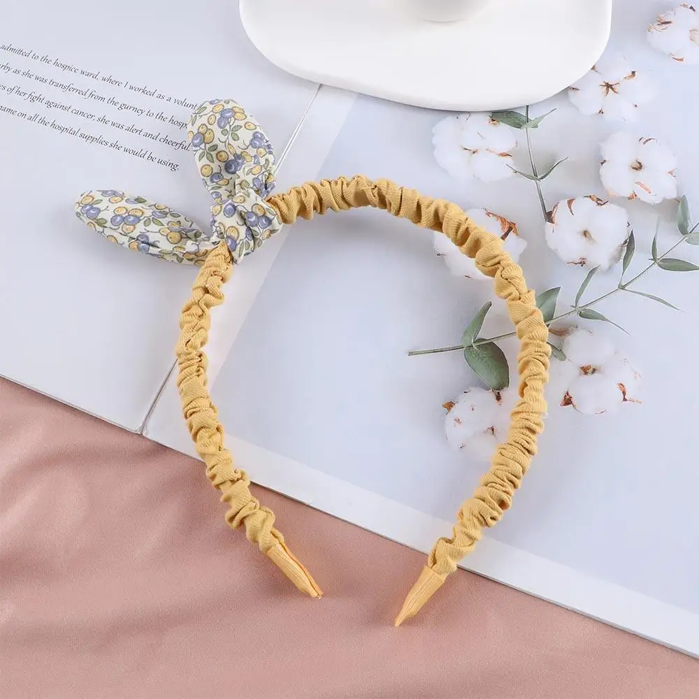 Diadema con Orejas de conejo para niña y niño, diadema con estampado de flores, aros para el pelo, accesorios para el cabello, lazo