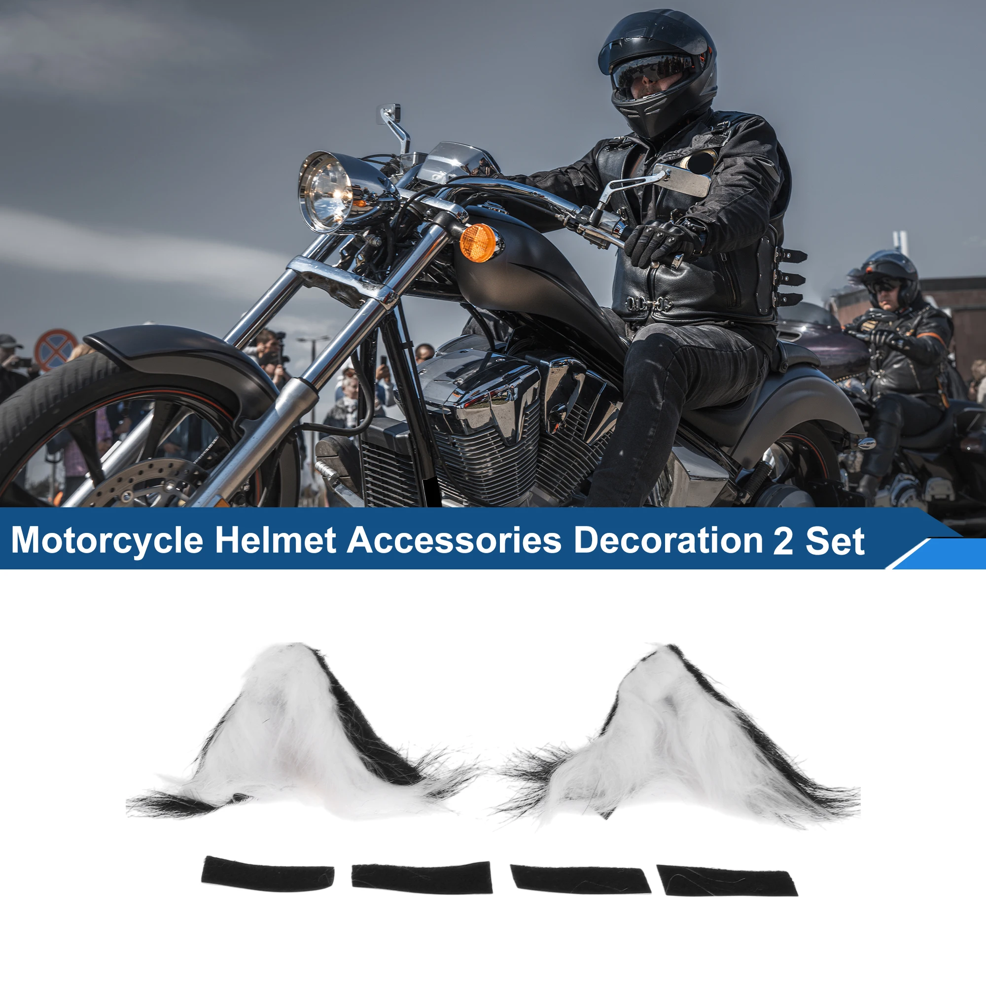 

X Autohaux Motorcycle Helmet Accessories Decoration Black White Plush Sticker 2 Set