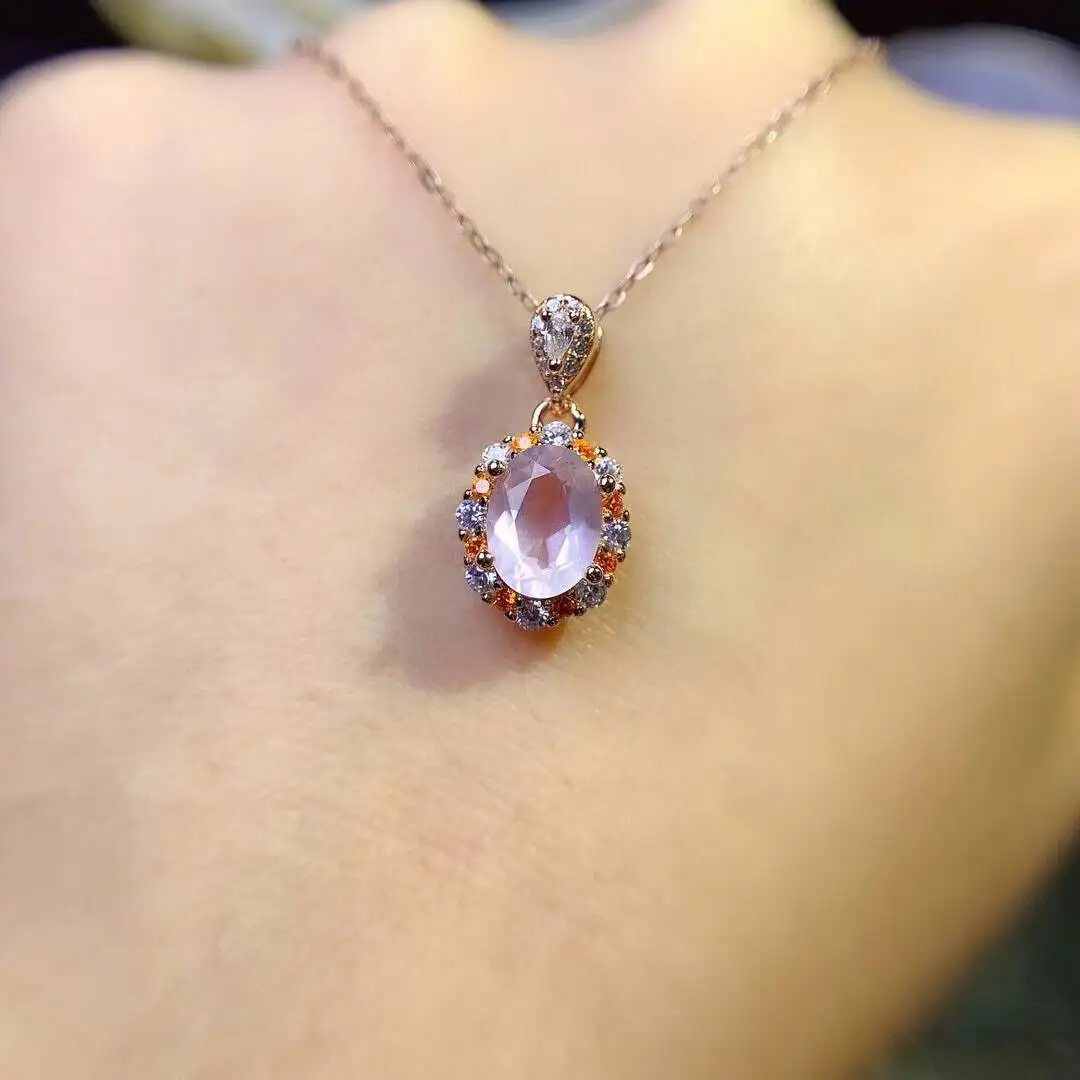 KJJEAXCMY Jewelry Natural Women's Rose Crystal Pendant 925 silver inlay Colorful and splendid Crystal pure fire flash explosion
