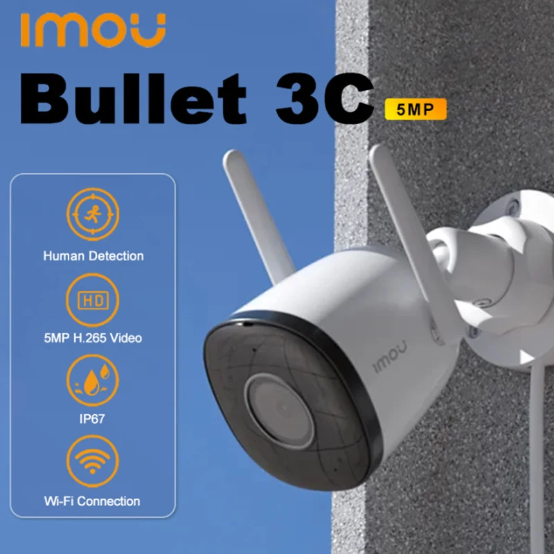 IMOU Bullet 3C 5MP IP Camera Outdoor WIFI Vehicle Detection IP67 Night Vision Security Protection Smart Cameras