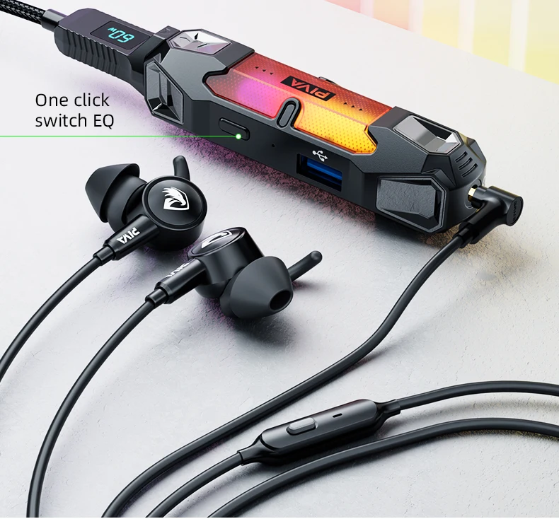 PIVA 4 in 1 Game Sound Card Adapter Docking Station Type-C PD60W DAC 32bit/384kHz 3.5MM USB2.0 3-stage EQ Tuning RGB for PUBG