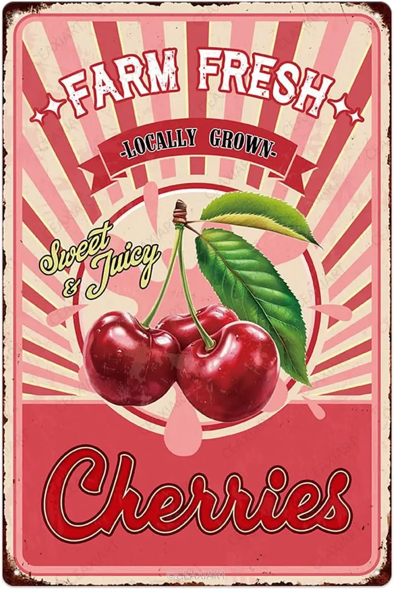 Y1, Letrero Metálico Vintage de Cerezas Dulces de Granja, Póster Retro de Frutas, Letrero Decorativo para Pared, Decoración para Granja, Mercado Campestre, Cocina