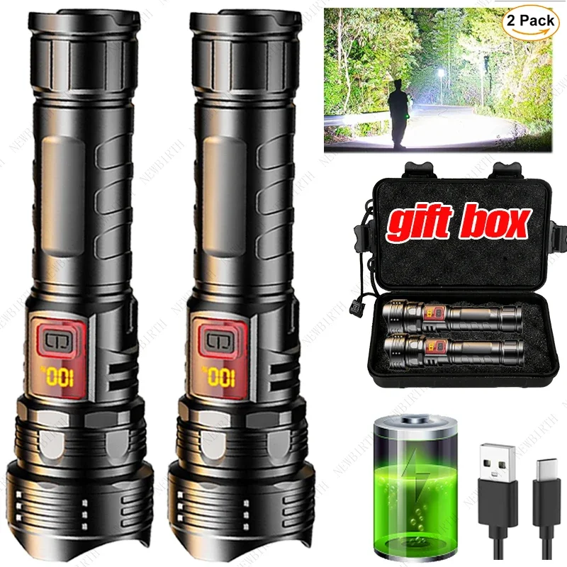 Super Bright LED Flashlight USB Rechargeable Flashlights with Tactical Zoom High Power Spotlight Outdoor Camping Fishing Torch