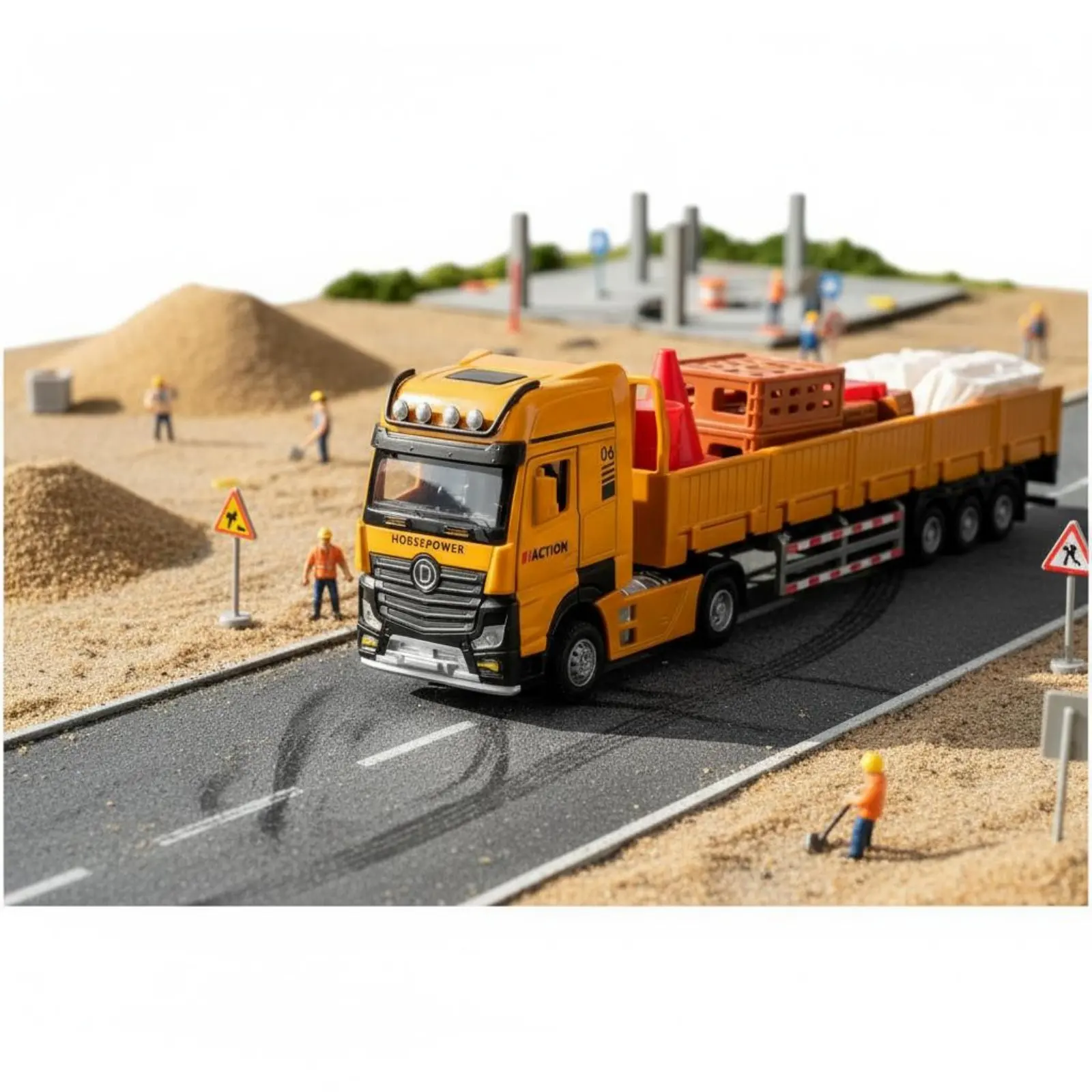 

1:32 Scale Flatbed Vehicle Realistic Design Barrier Hauler Toy Tractor Carriage Model Opening Doors Sturdy Duty Hauler Toy