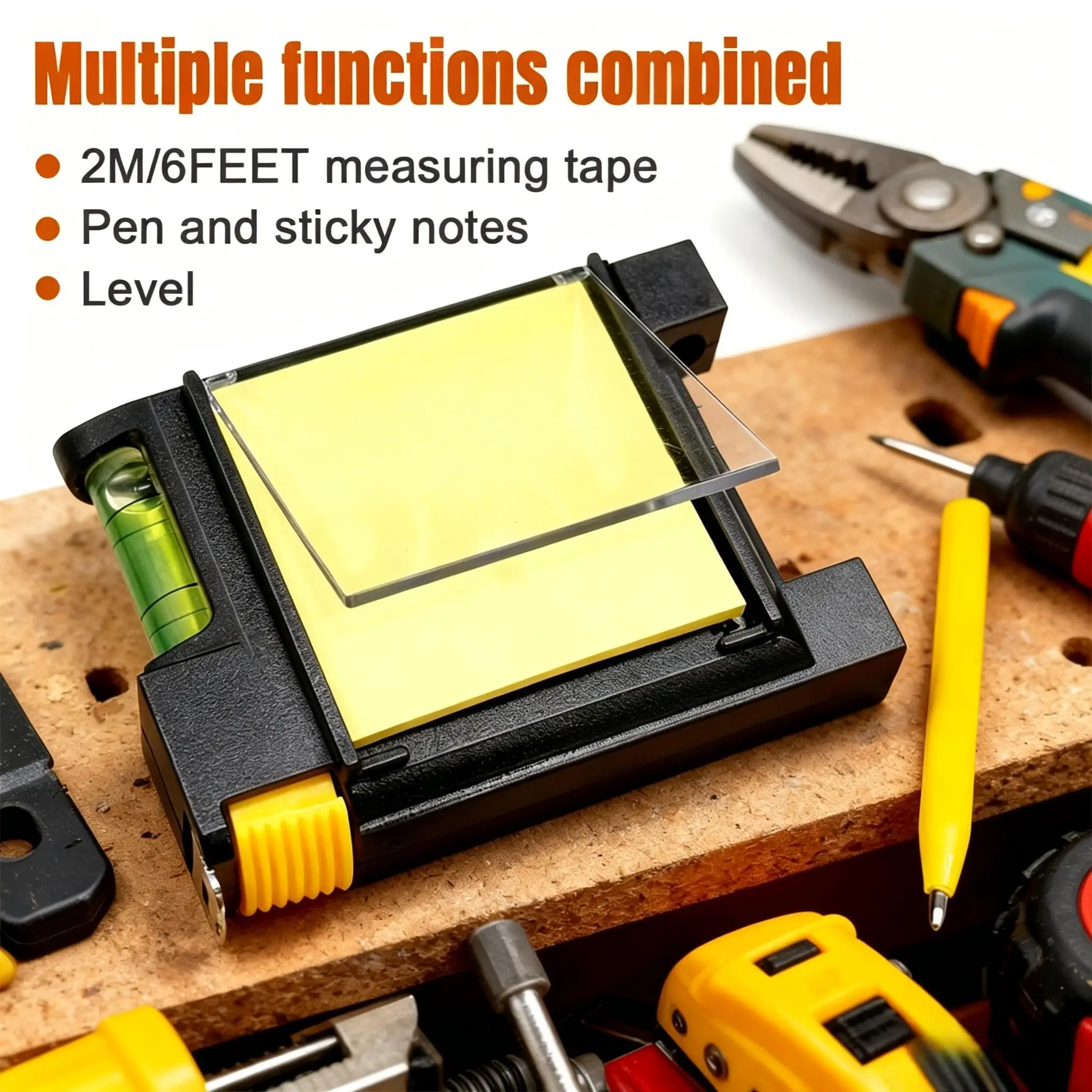 Multifunctional Measuring Tape with Level Notepad Pen, 4‑in‑1 Tool for Carpenter, Decorator, DIY Enthusiasts On‑site Recording