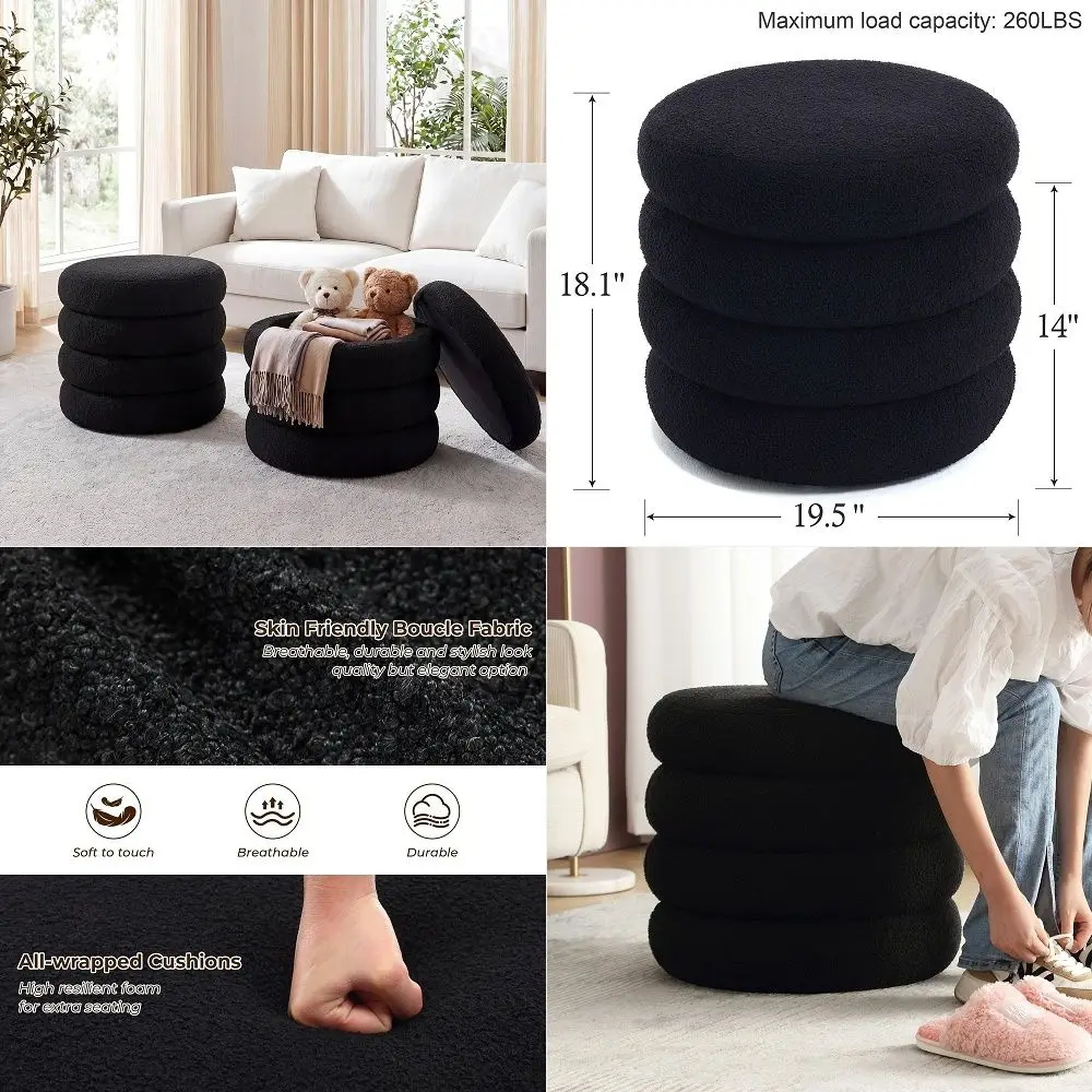 Flower Pouf Ottoman Foot Rest Set of 2, Velvet Fabric Poofy Ottoman Footstool for Couch, Modern Living Room Stool for Under Ent