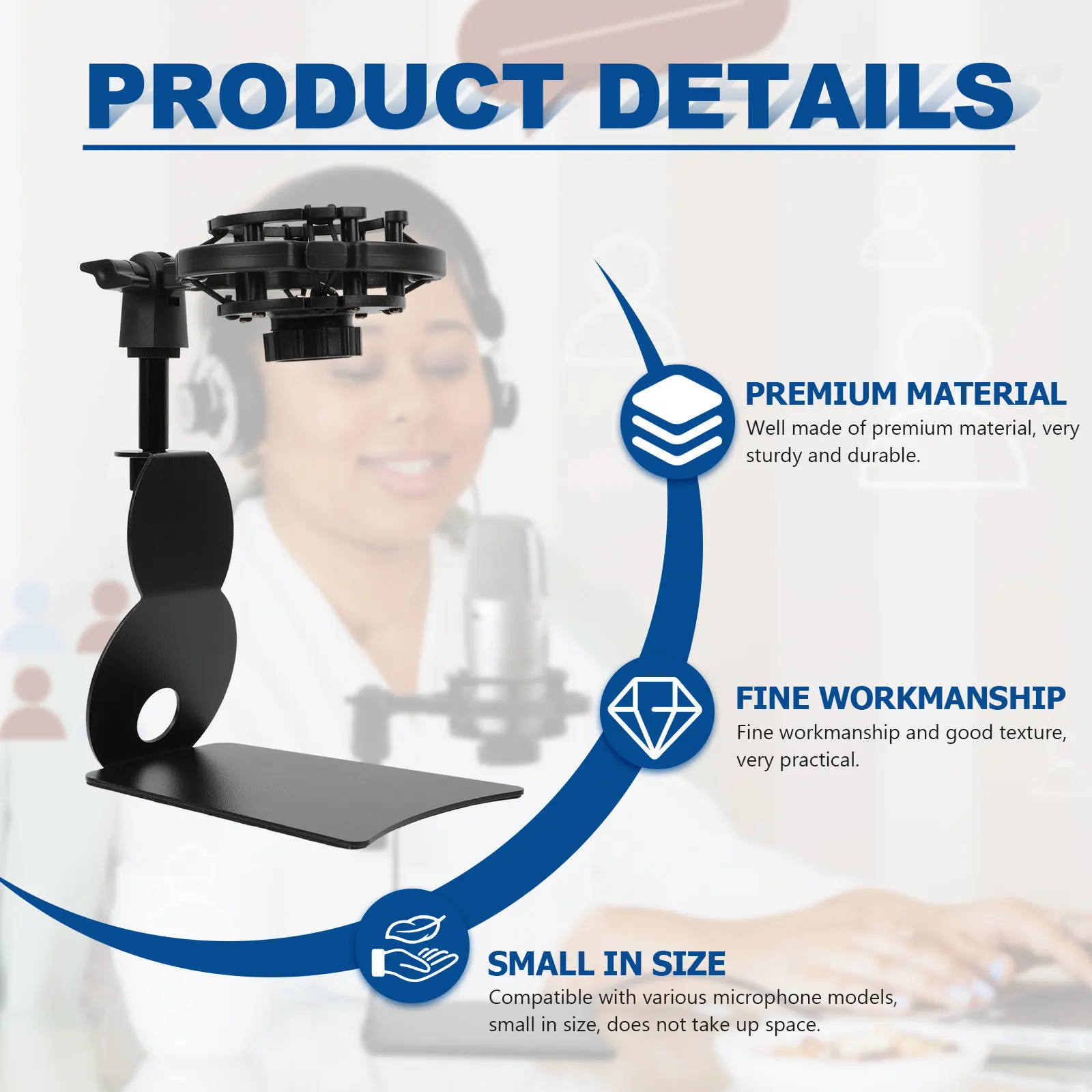 1Set Premium Desktop Microphone Mount Clamp for Live Streaming Studio Home Office School Events Table Fixed Mic Holder Base