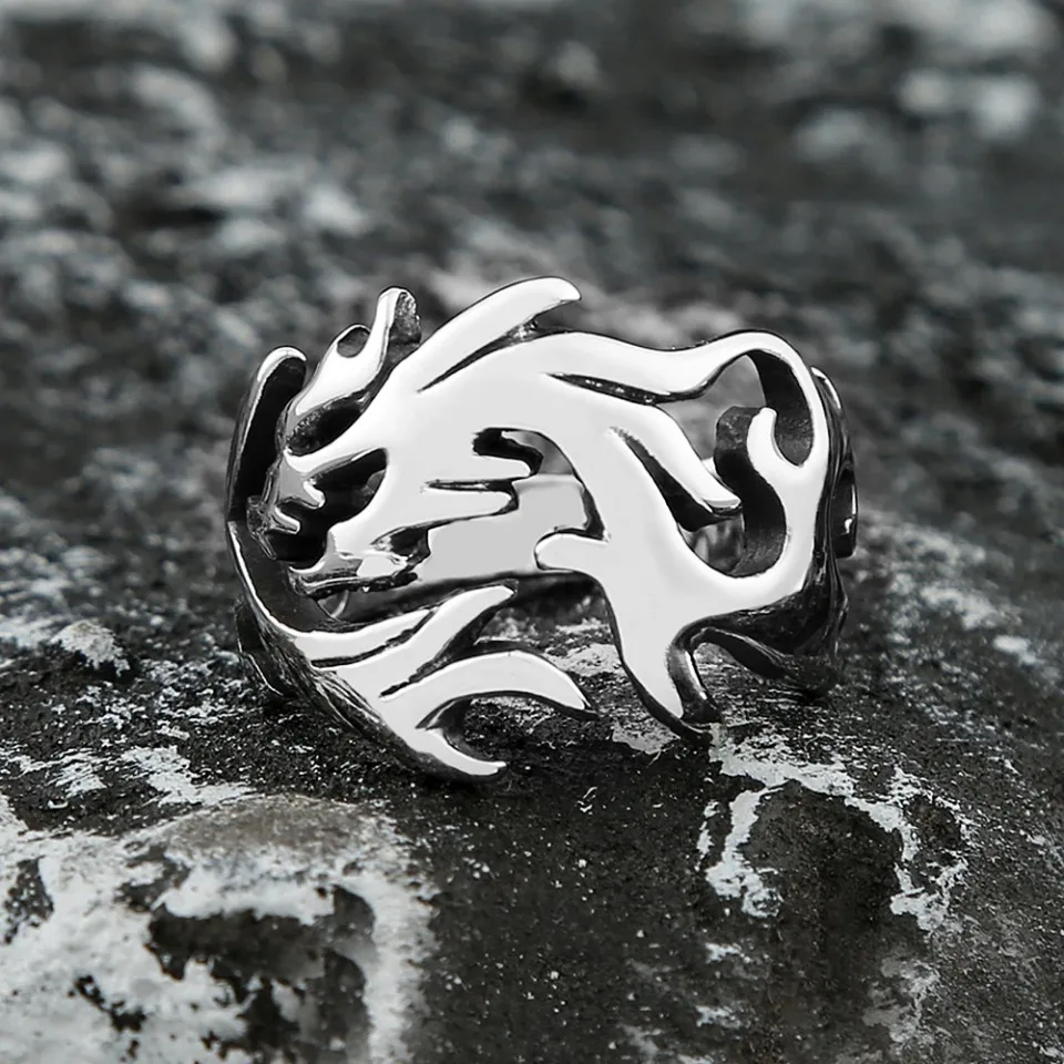 High Quality 316L Stainless Steel Fire Dragon Rings For Men Women Fashion Punk Vikings Animal Ring Nordic Amulet Jewelry Gifts