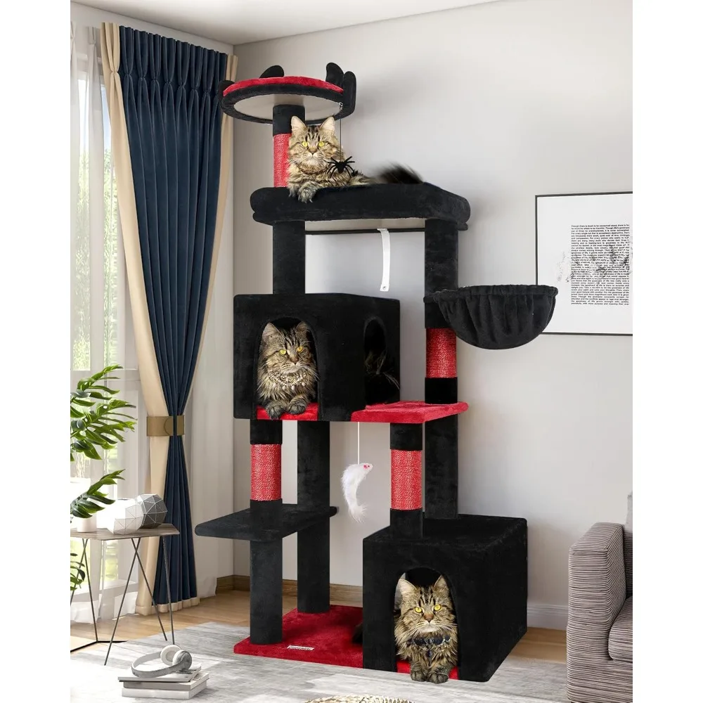 

Globlazer Gothic Cat Tree, 62in Goth Cat Tower Kitty Cat Climbing Tower with Large Platform for Indoor Cats, Scratching Posts, C