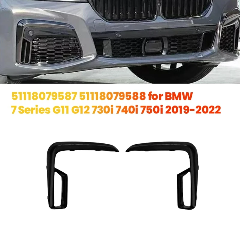 

1Pair Front Bumper Grille Trim Cover 51118079587 51118079588 For BMW 7 Series G11 G12 730I 740I 750I 2019-2022 Black