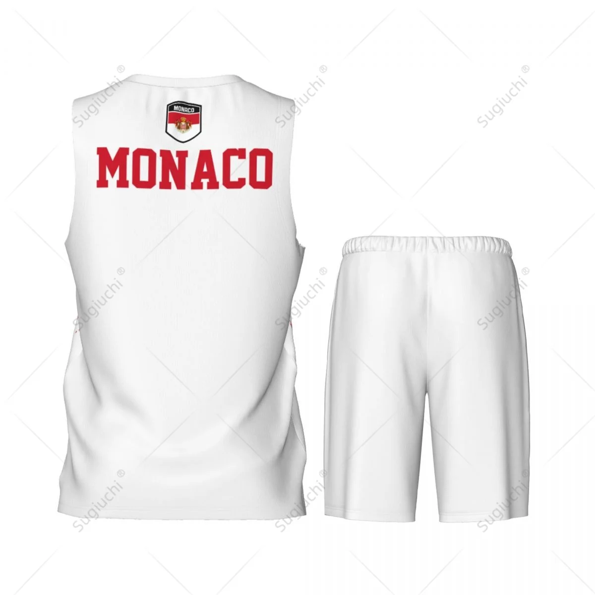 Team-up Monaco Flag Grain Conjunto de camiseta y pantalones de baloncesto para hombre, sin mangas, nombre personalizado, Nunber exclusivo