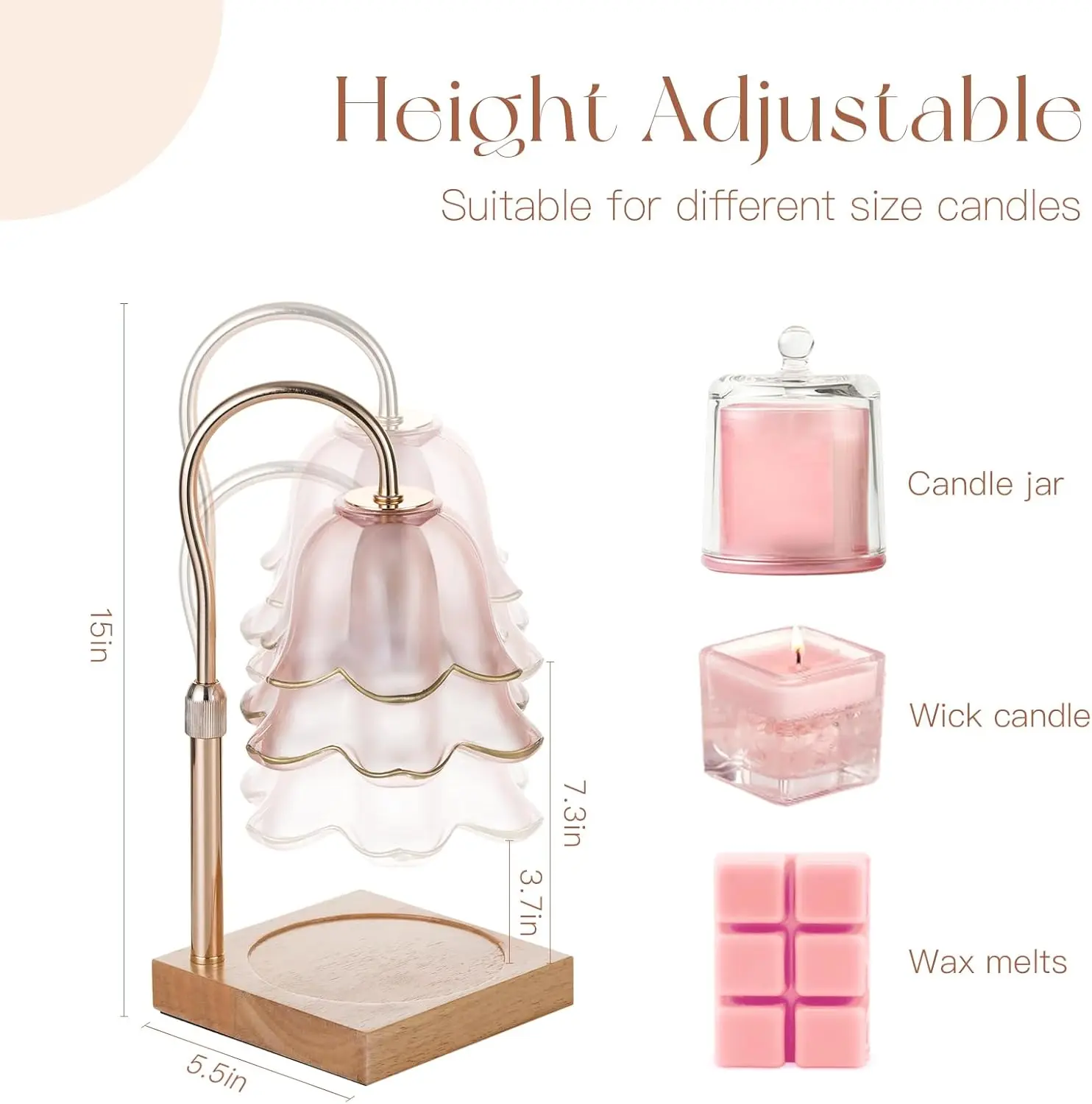 Pink Floral Candle Warmer Lamp with Timer & Dimmable Light, Scented Wax Melter for Relaxation & Home Decor