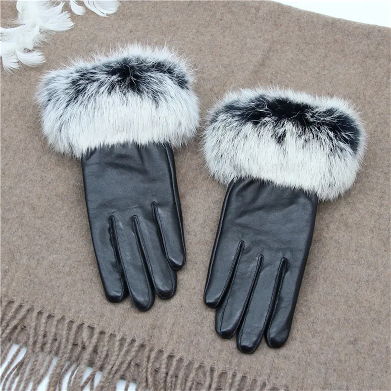 

Genuine leather gloves female thickening leather gloves women's rabbit fur sheepskin thermal gloves