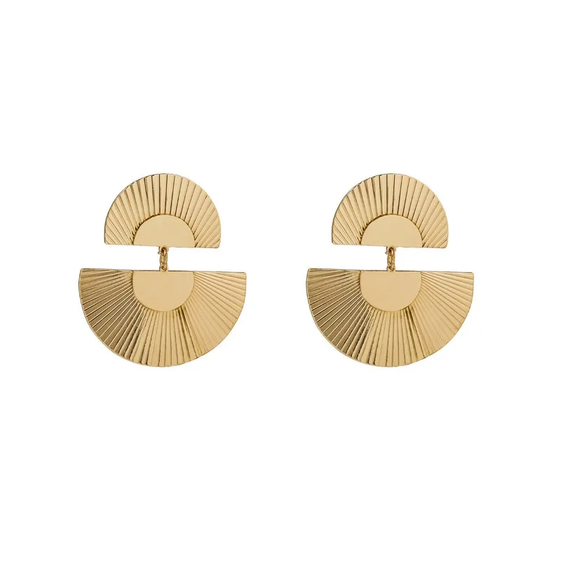 Geometric Leaf Hollowed Out Statement Earrings for Women Creative and Exaggerated Retro Heavy Metal Fan-shaped Circular Earrings image 6