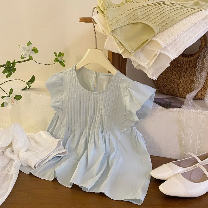 Matakawa Flying Sleeve Women Shirts&blouses Solid Spring Summer Sweet Blusas Mujer Korean Fashion Kawaii Elegant Camisas