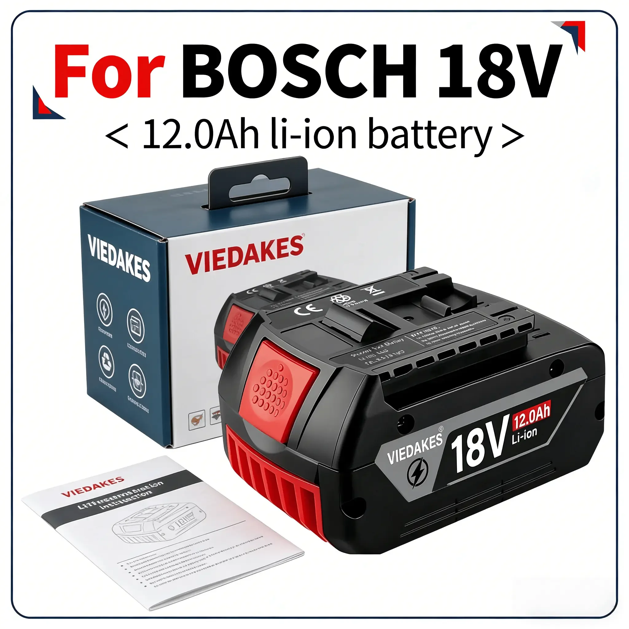 

VIEDAKES for BOSCH 18V 12.0Ah Lithium Battery High Power Anti-Overheat Durable For BOSCH GSB GSR GDX 18V Cordless Tools