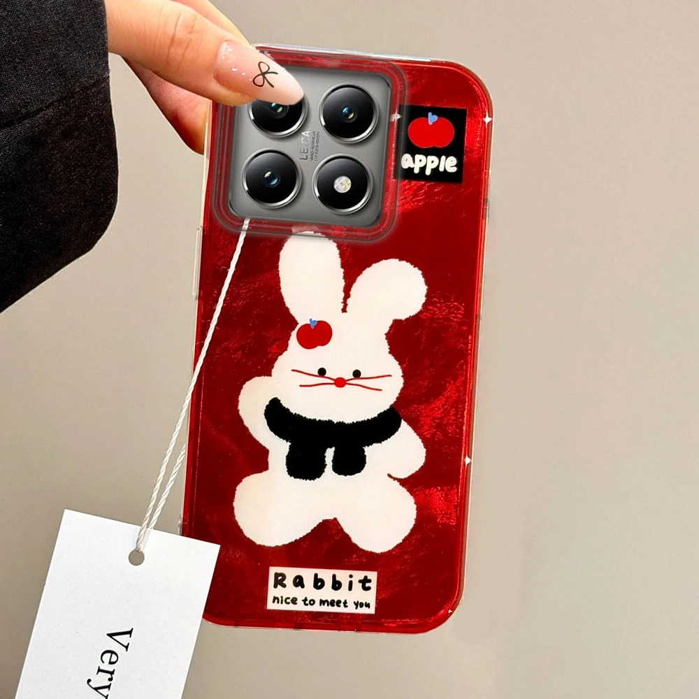 

Retro Red Scarf Cute Rabbit Pattern Glacier Texture Girls Women Phone Case For Xiaomi 14T 13T Pro 11 Lite 5G NE Shockproof Cover