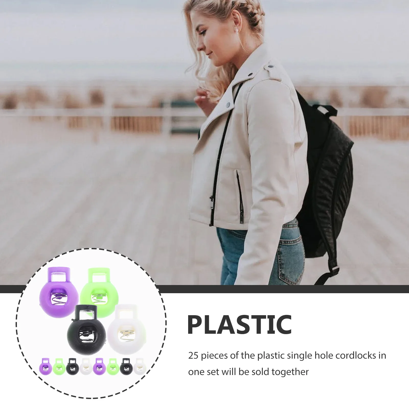 

25Pcs Spring Loaded Plastic Round Cordlocks Single Hole Cord Lock Stopper Durable for Lanyard Backpack Clothing