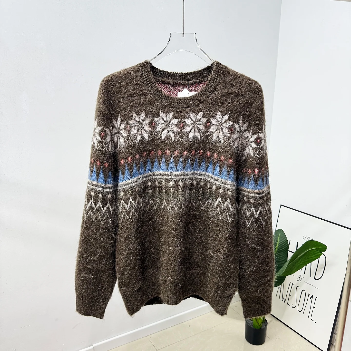 

Теплый вязаный свитер с круглым вырезом и узором Fair Isle для мужчин: приятный к телу, универсальный, комфортный для зимы, новинка