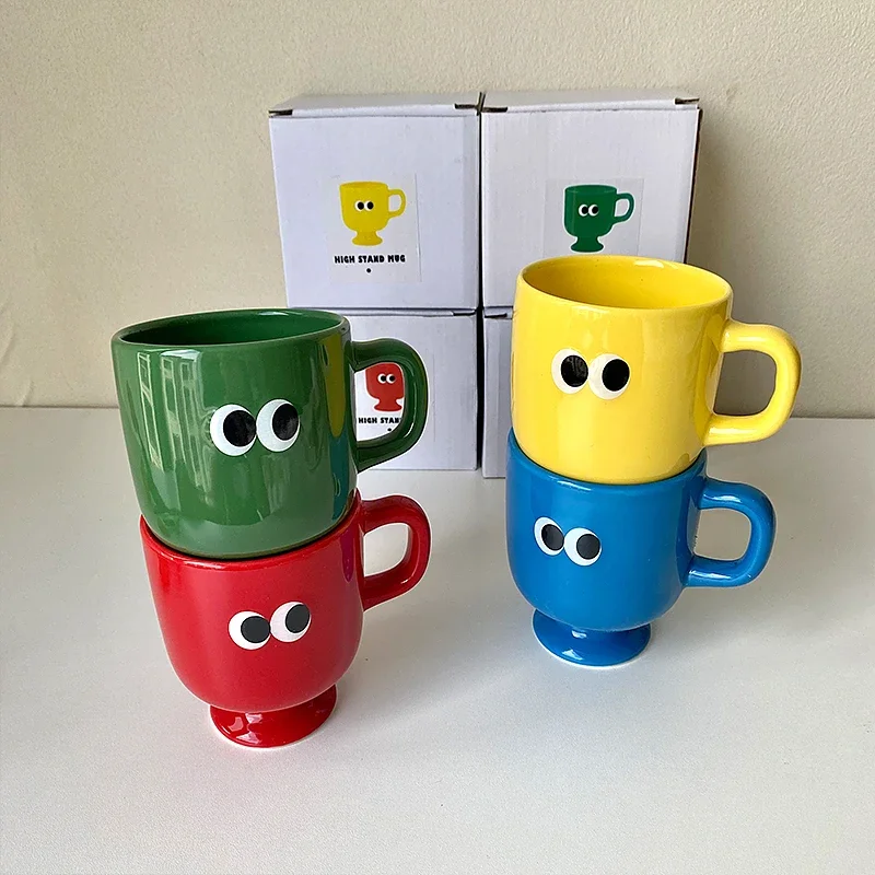 

Funny Big Eyes Ceramic Coffee Mug Lovely Yellow Red Green Blue Porcelain Cups Breakfast Tea Milk Mugs Gift For Friends Kids