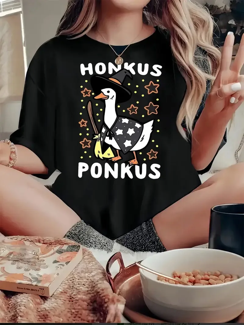 

Honki Ponki Goose Graphic Printing Summer Autumn Winter Pure Cotton Men's and Women's T-shirt Short Sleeve Luxury Outdoor Sports