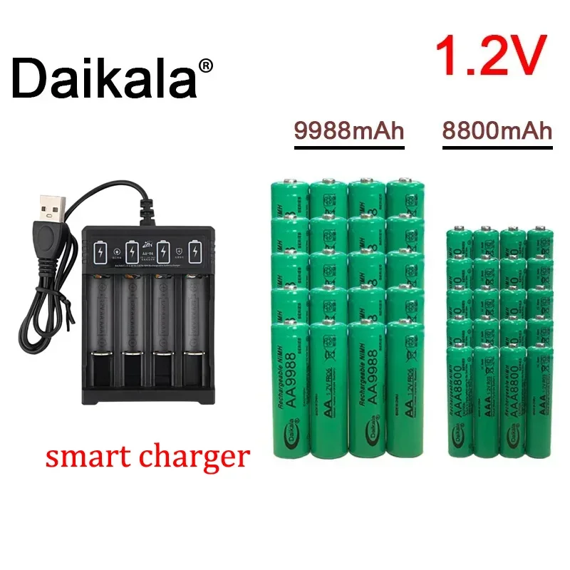 

1.2V AA+AAA NI MH Rechargeable AA Battery AAA Alkaline 9988-8800mah for Flashlights, Toys, Clocks, MP3 Players, and USBChargers