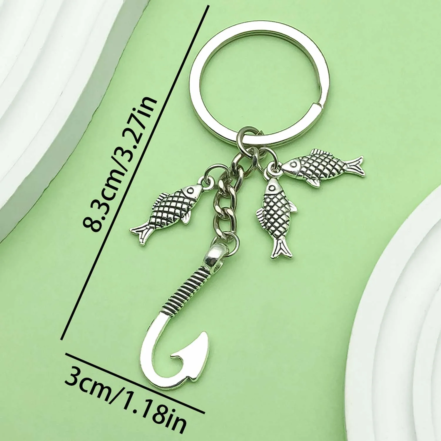 1pc Fashionable Chic Fish & Fishhook Design Keychain, Alloy Fishing Enthusiast Key Ring, for Car Keys, Backpacks, Wallets