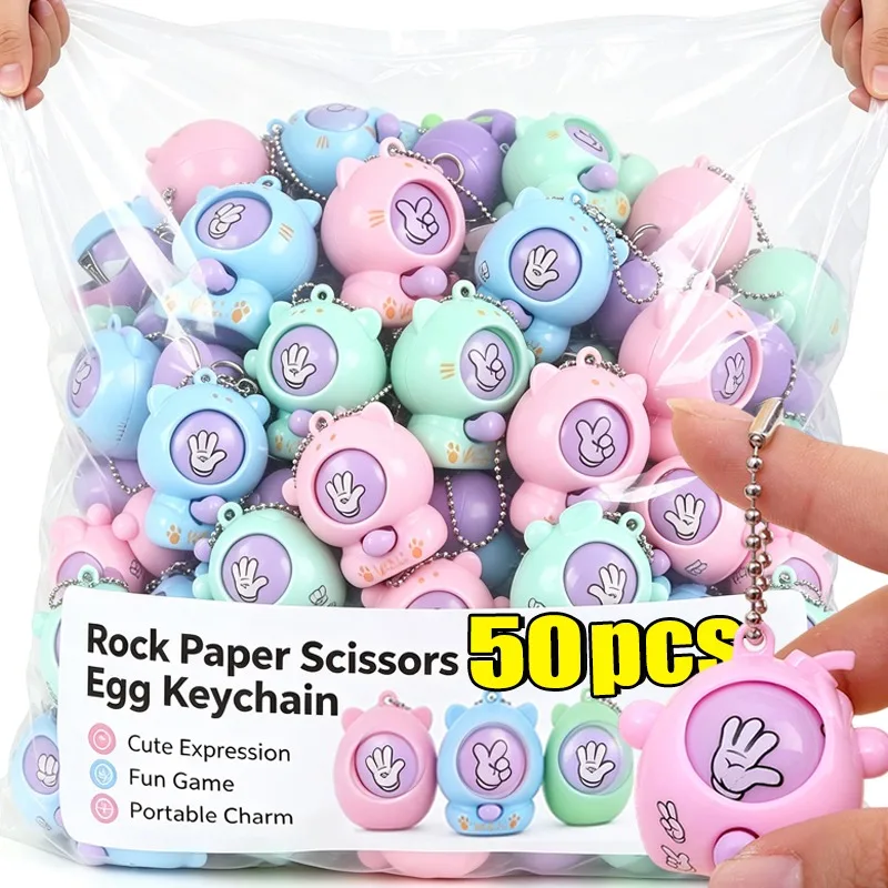 1-50pcs Scissors, Stone ,Cloth, Face Changing Egg Twisting Toy Pendants Rock Paper Scissors Egg Guessing Keychains Creative Gift