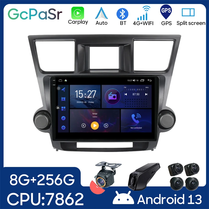 

Car Android For Toyota Highlander 2 XU40 2007 - 2013 Auto Radio Carplay GPS Navigation Multimedia Player WIFI QLED No 2din DVD