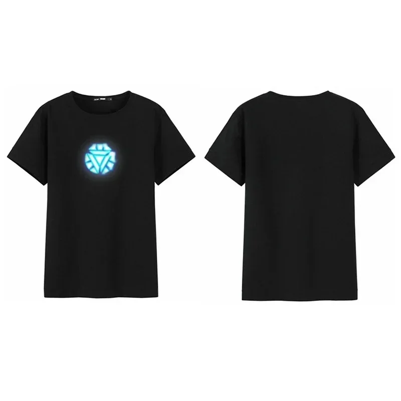 Glow Adult T-shirt Superheroes Ironmanes Cosplay Costumes Led Battery Voice Control Glow Short Sleeve Tops Kids Charging Bright