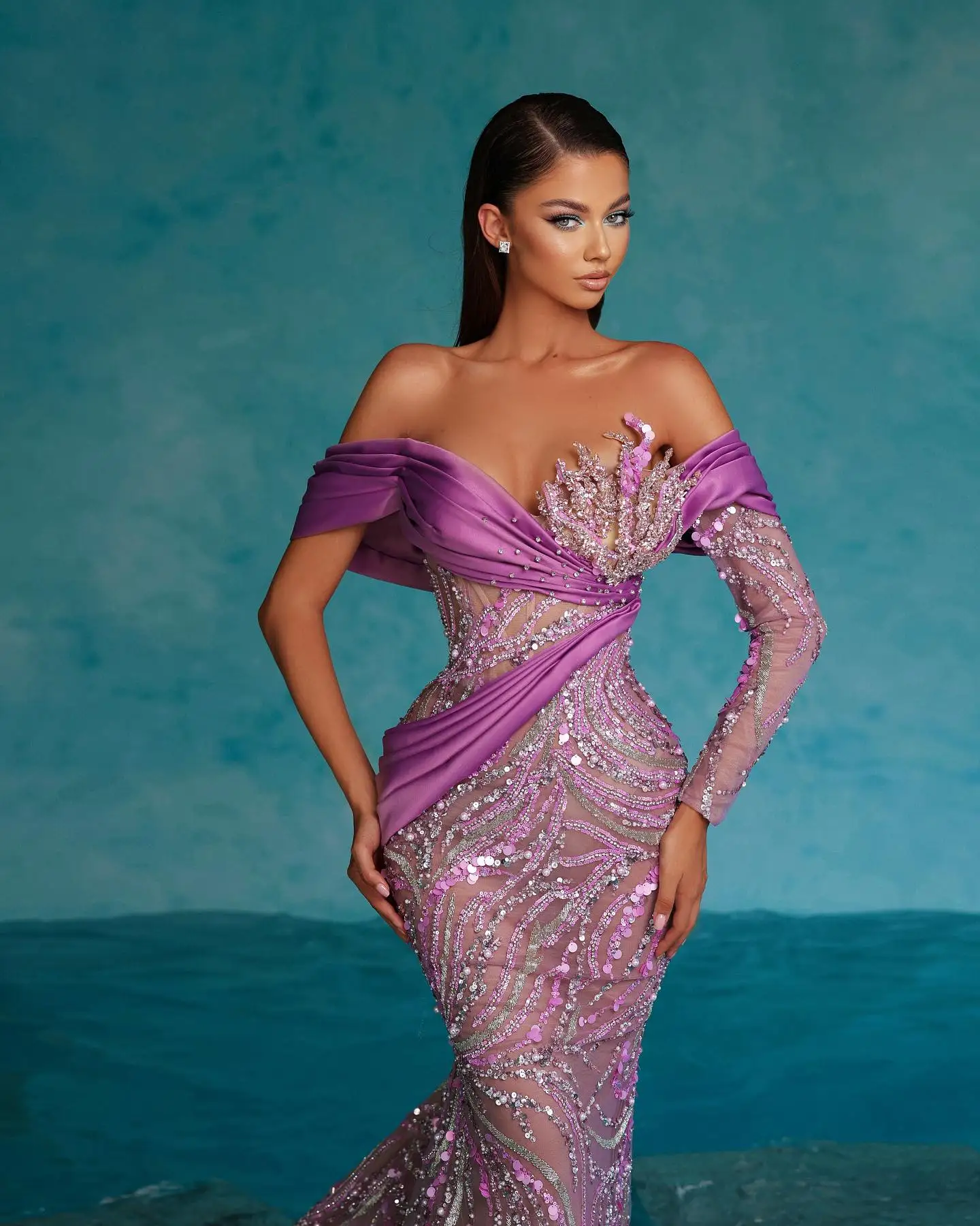 

Linyang Pink Off The Shoulder Prom Dress Floor Length With Beaded Evening Summer Elegant Party Dress For Women2023