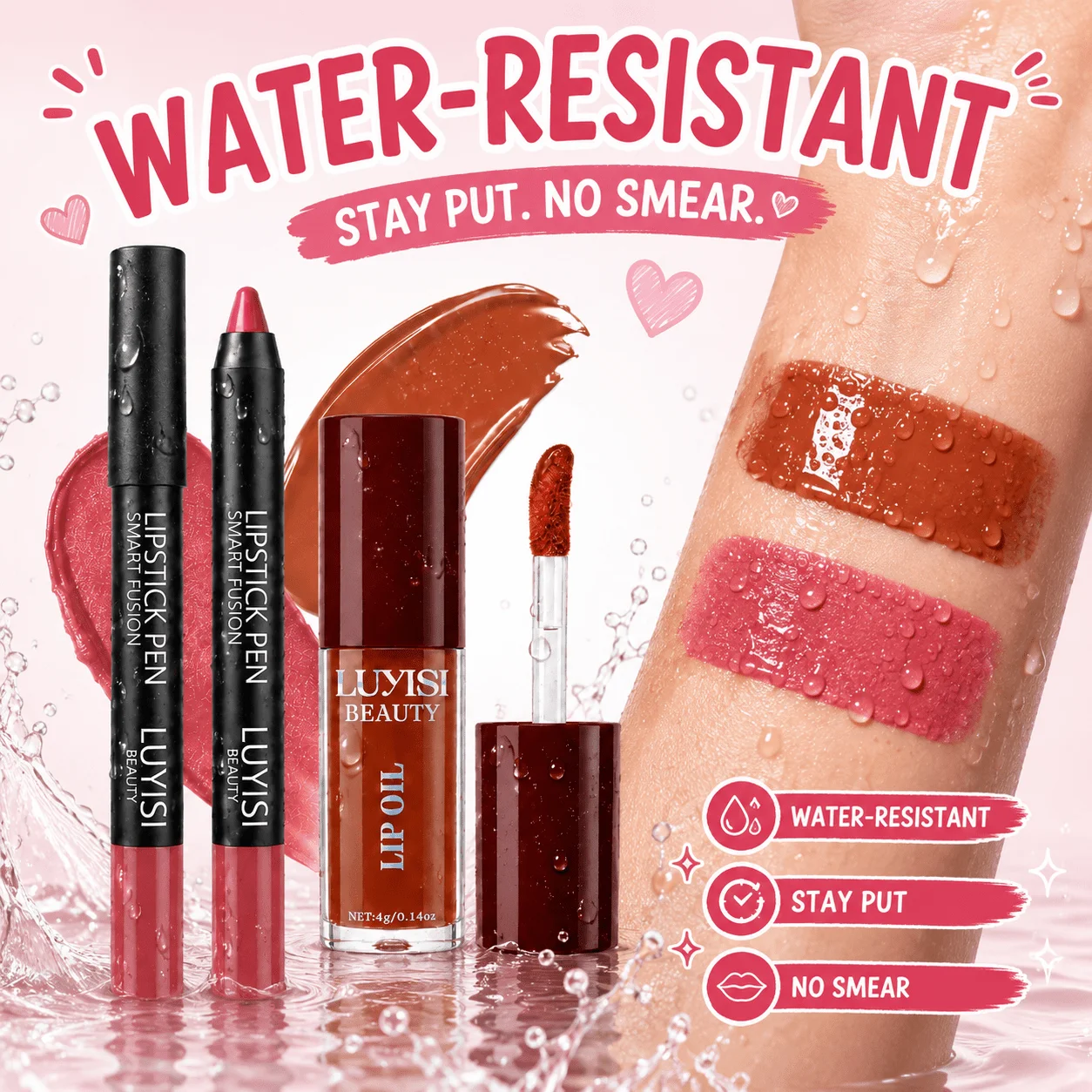 2pcs/Set Lip Makeup:1PC Matte Lip Lipstick+1pc Moisturizing Lip Oil,Texture&Soft Lip Kit,Moisture And Waterproof.Glossy Finish. - view 4