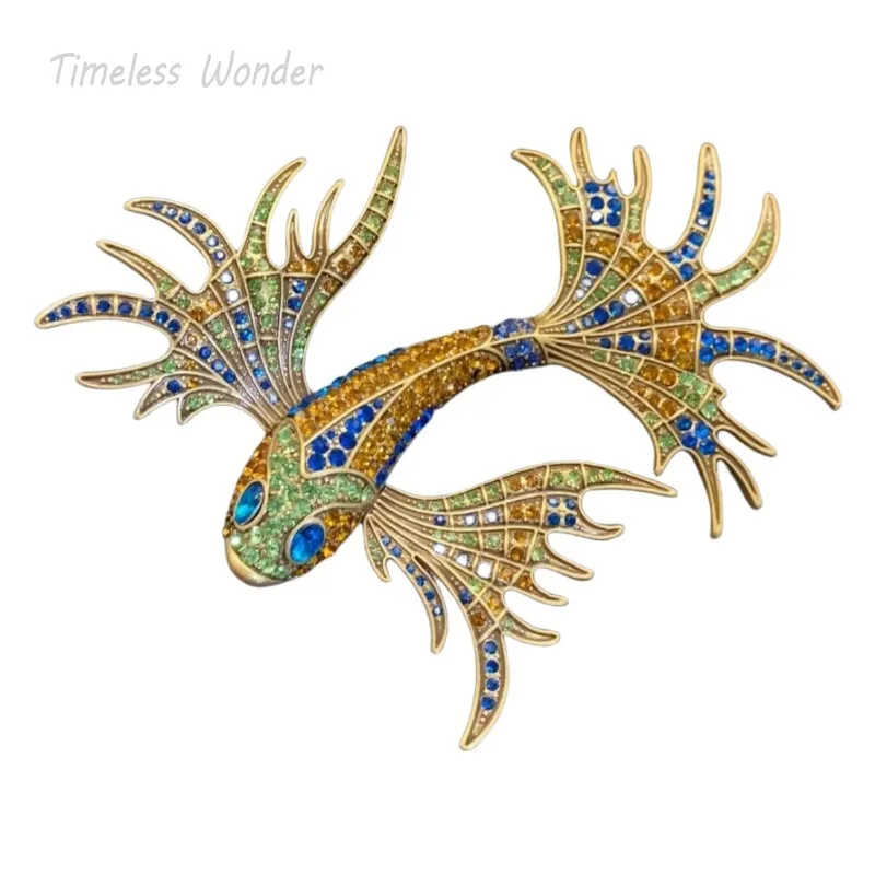 

Timeless Wonder Fancy Zircon XL Fish Brooch Pins for Women Designer Jewelry Goth Runway Trendy Rare Medieval Top Gift Cute 5383