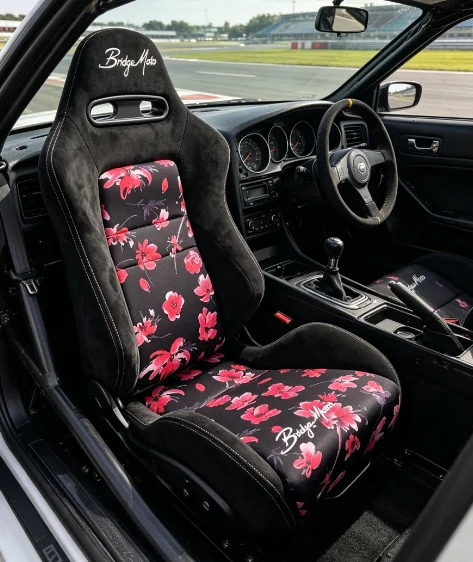 Barrel-Style Seat With Unique Fresh Cherry Blossom Colorway, Suede Fabric & Universal Adjustable Design