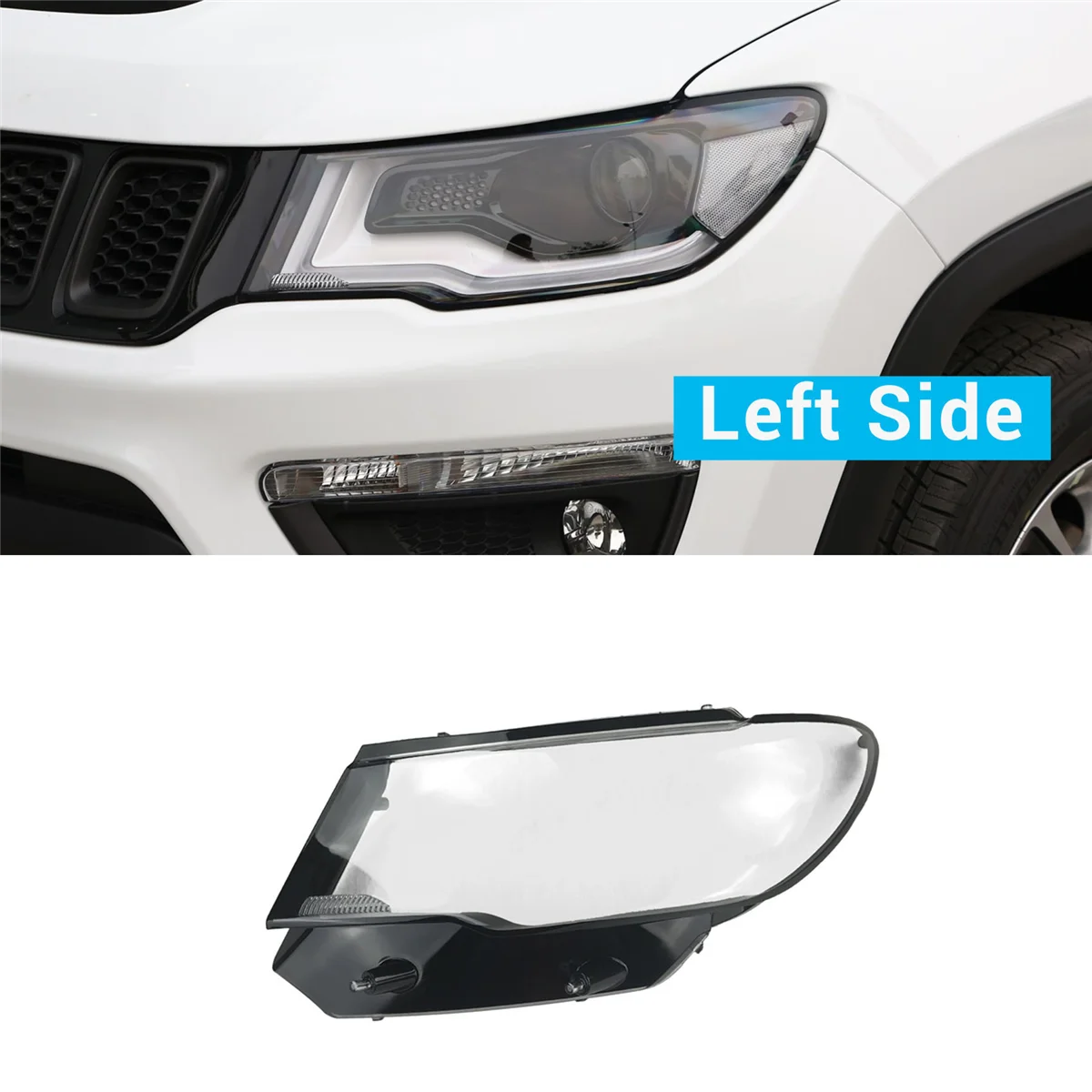 Left Car Headlight Lens Cover Light Lamp Lampshade Transparent Front Light Shell for Compass 2017 2018 2019