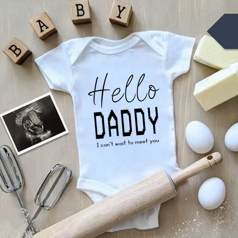Daddy I Can't Wait to Meet You Baby Boys Girls Short Sleeve Romper Coming Soon Letter Printed Newborn Baby Jumpsuit Bodysuit